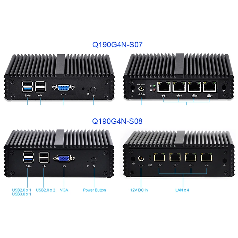Qotom Мини ПК Q190G4N четырехъядерный Безвентиляторный Компьютер 4 Ethernet LAN как