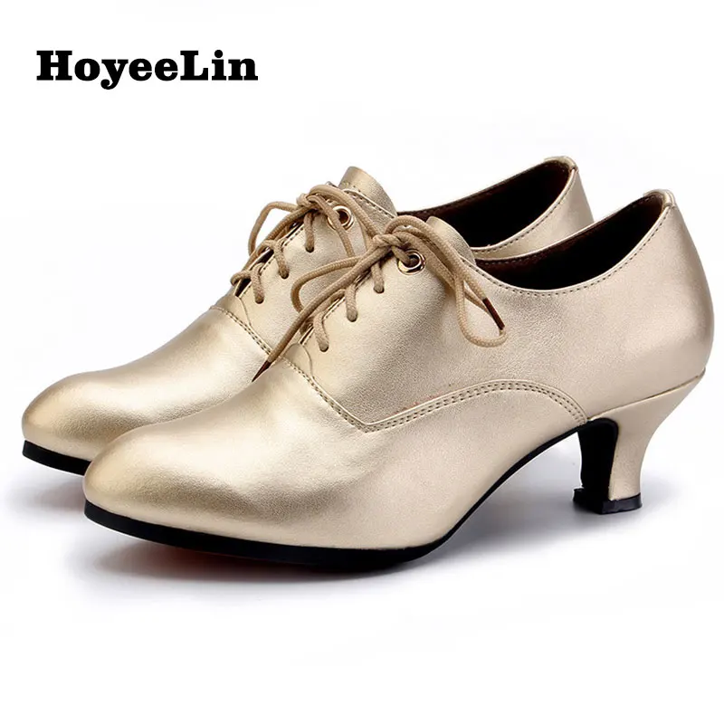 HoYeeLin/Бальные вечерние туфли для танцев; женские туфли на шнуровке с закрытым носком; Стандартные современные танцевальные туфли на среднем каблуке