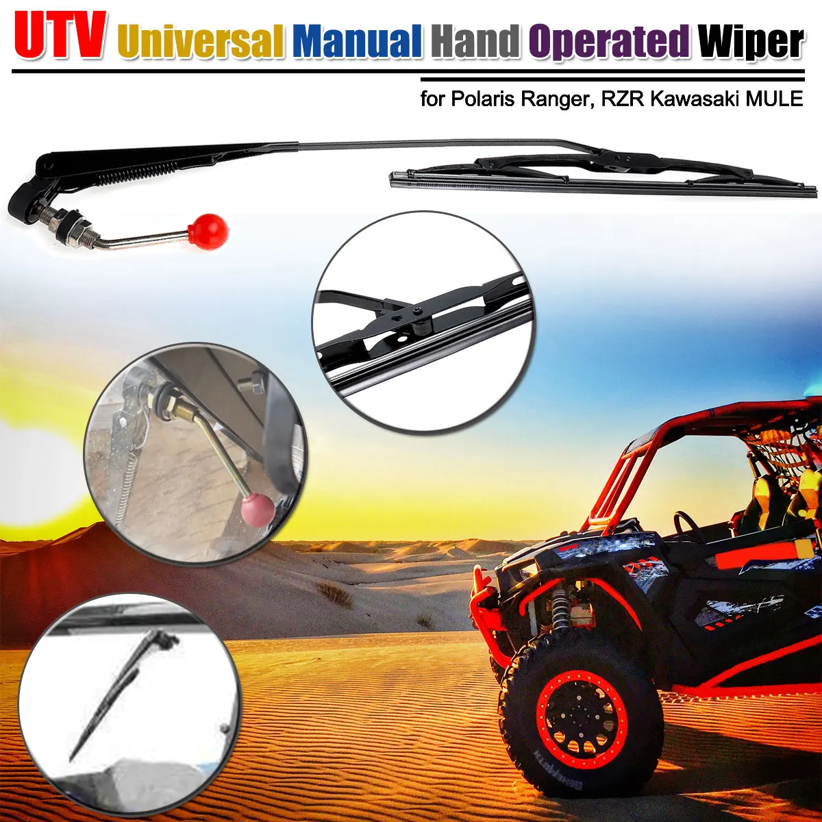 

450 mm Scraping Arm 400 mm Scraper Windscreen UTV Universal Manual Hand Operated Wiper for Polaris Ranger, RZR for Kawasaki MULE