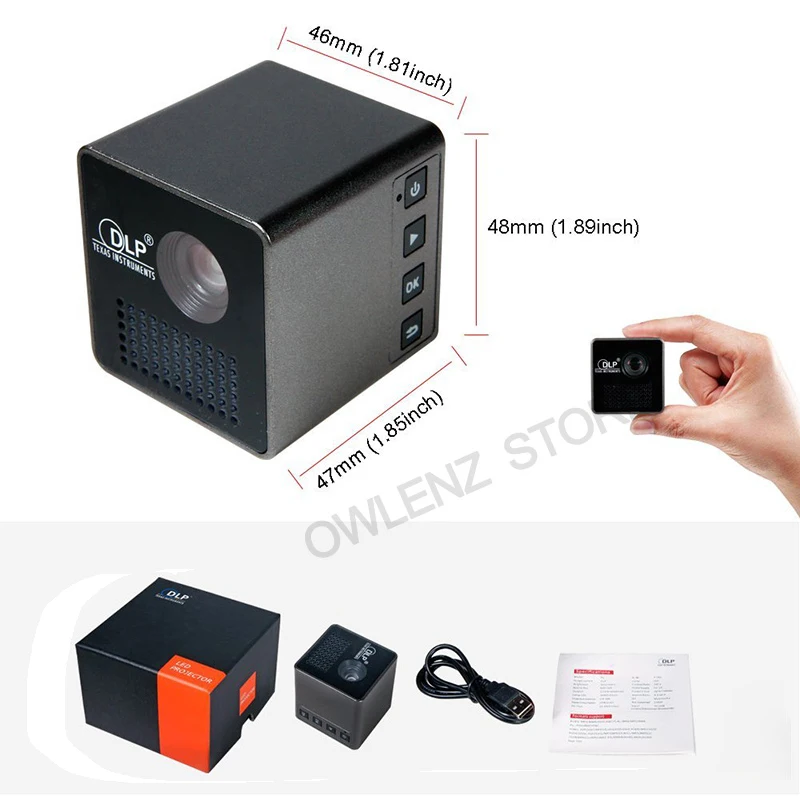 Mini Cube DLP LED Projector, Rechargable Portable Pocket Projector HD Video  Pico with Built-in Battery for Movie Video Toy Gift