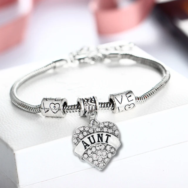 Fashion Aunt Gifts Clear Crystal Heart Charms Bracelet Love Beads Fashion Aunt Gifts Clear Crystal Heart Charms Bracelet Love Beads Chain Bangle Women Family Bracelets