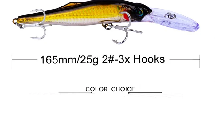 Sea Fishing Lures Trout Trolling Wobbler Minnow 16.5cm 25g 1.2-3.6m Large Plastic For Bass Tuna Big Game Fishing Gear (4)