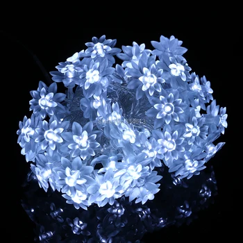 

6M 60LED Lotus Flower Battery Powered LED String Lights with 5 Modes, Indoor Outdoor Waterproof Holiday Decoration Fairy Lights