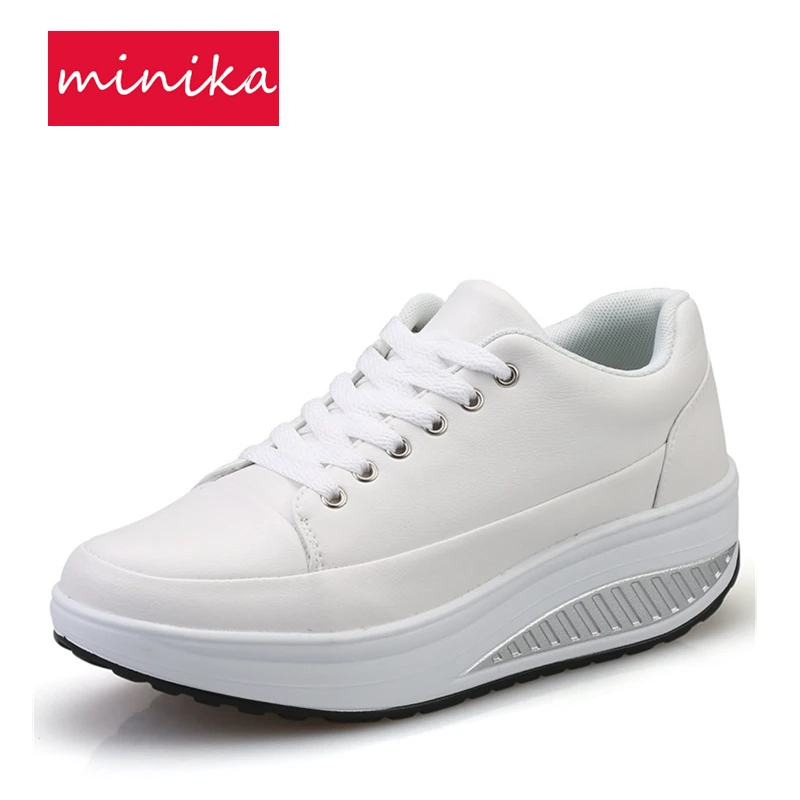 New PU Lady Swing Shoes For Women 4.5CM Height Increased Comfortable Slimming Toning Shoes Lacing Black White Women Sneakers