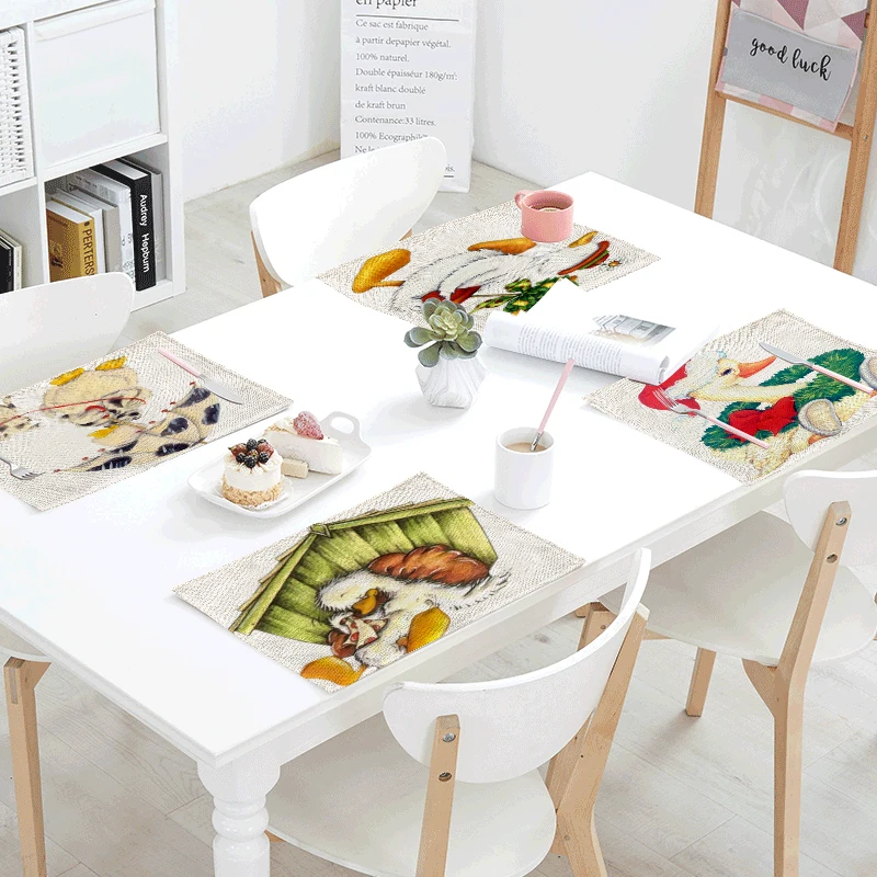 

42*32cm Cute Duck Print Napkin Fishing Rod Umbrella Dog Sunflower Pattern Tablecloth Family Table Tableware Decoration Placemat