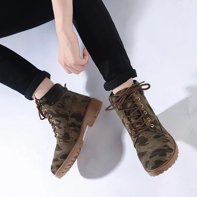 

Fashion Motocycle Booties Women Boots Botas Female Womens Ankle Boots Square Heel Martin Boots Autumn Shoes Camouflage