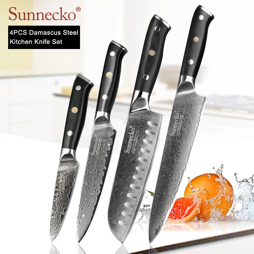 Нож шеф повара SUNNECKO Damascus Santoku японский нож VG10 острое лезвие с рукояткой G10 4 шт.