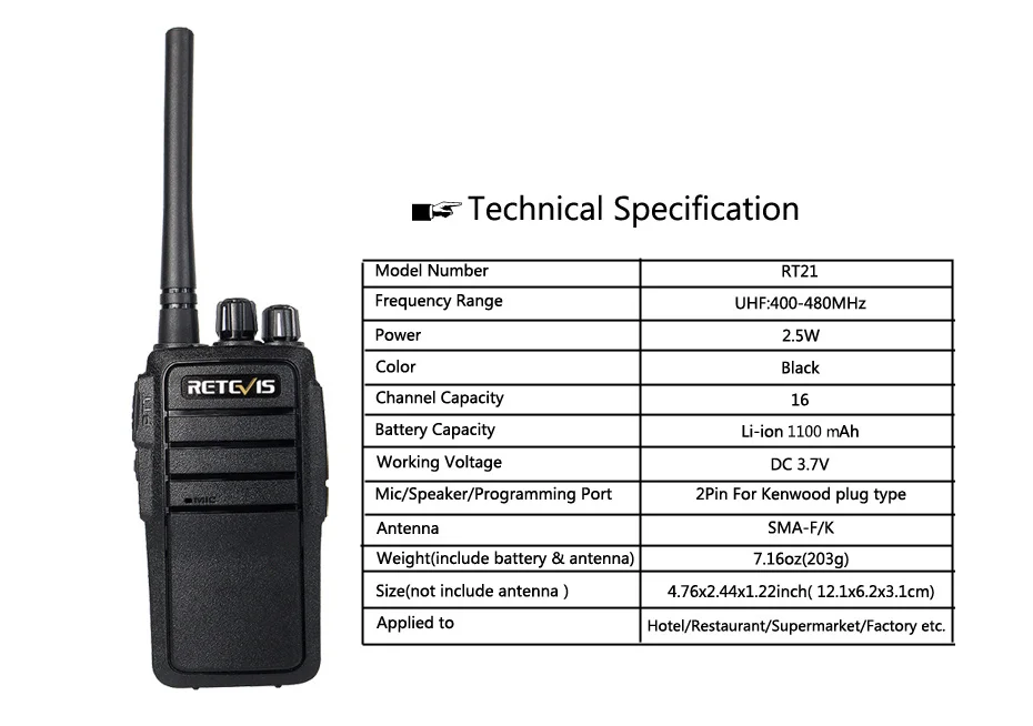 10 шт. Ручной радио иди и болтай Walkie Talkie S Retevis RT21 2,5 W 16CH UHF VOX скремблер Портативный 2 Way Радио для ресторан отеля Охота