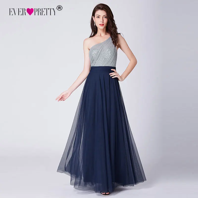 Navy Blue Платье для выпускного вечера длинное элегантное Ever Pretty EP07404 сексуальное платье без рукавов с открытой спиной А-силуэта Тюлевое платье темно-синие вечерние платья - Цвет: Navy Blue