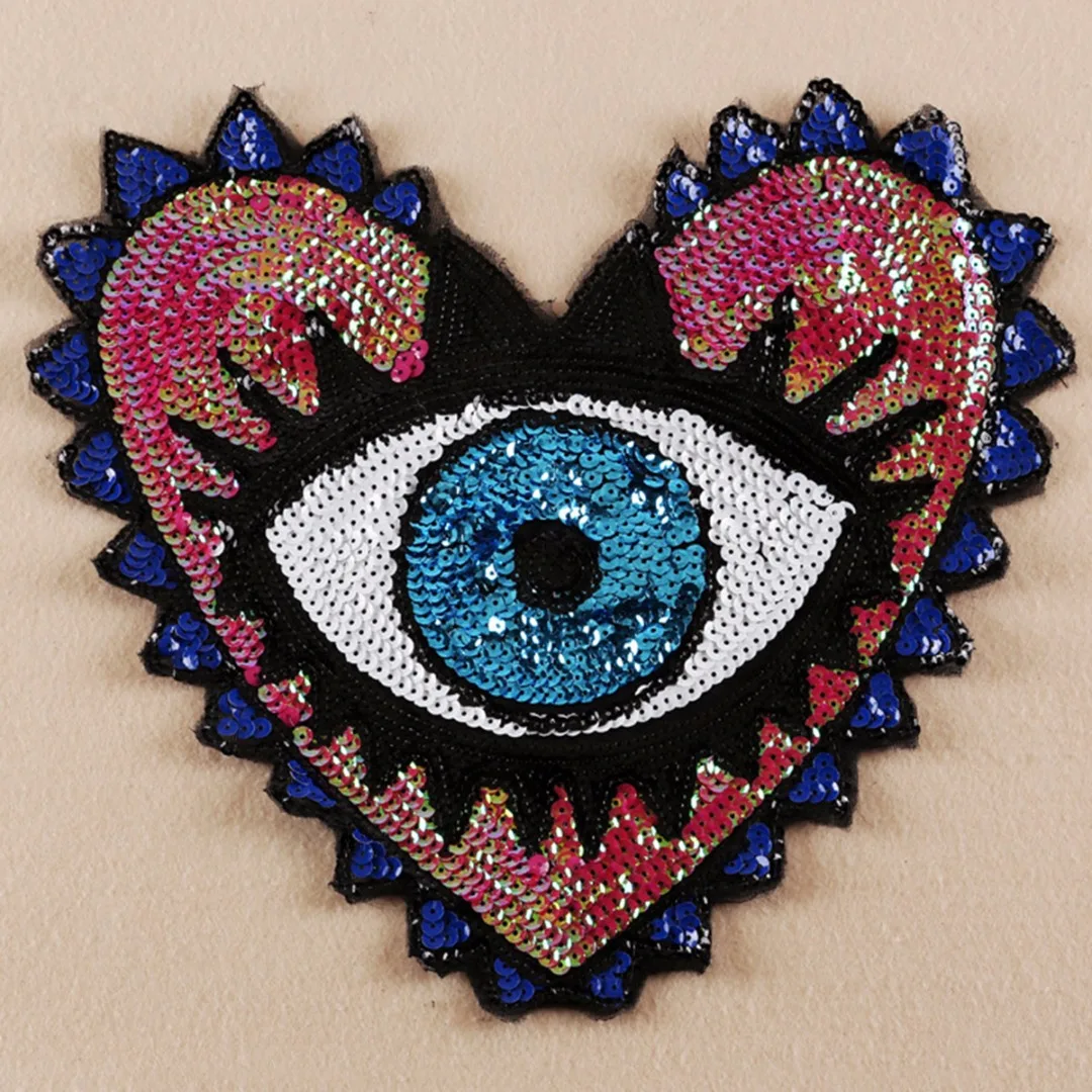 325*310mm Newest Large Sequin Heart Eyes Embroidered Sew on Patches Badge Applique DIY Craft