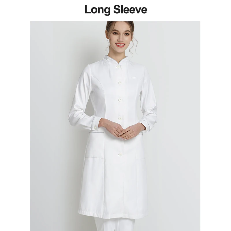 Скраб платье для кормления платье косметичка Рабочая Униформа белый для женщин лето стрейч спа-Униформа великолепный - Цвет: Long Sleeve