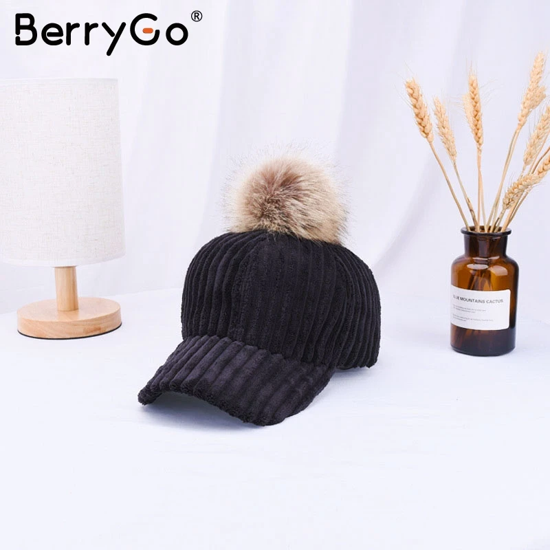 BerryGo вельвет волосы мяч Регулируемые Женщины hat модный стиль на осень-зиму бейсболки женские повседневные hat casquette - Цвет: Черный