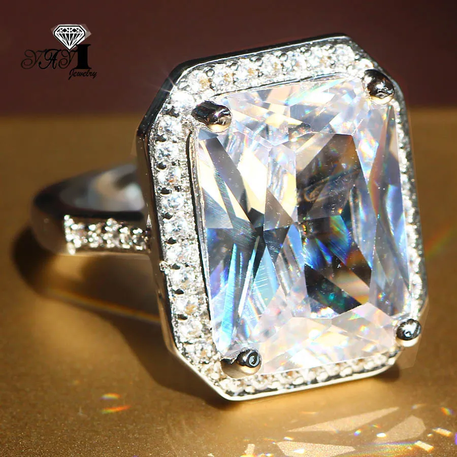 YaYI ювелирные изделия мода принцесса вырезать огромный 7.8CT белый цирконий серебристый цвет обручальные кольца вечерние кольца
