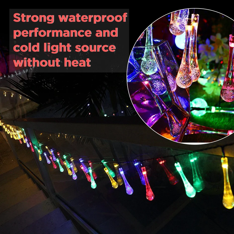 

Fairy String Lights 6.5M Led Solar Light Outdoor Lighting 100lm Warm White/White/RGB Colorfully Water Drop String Lights