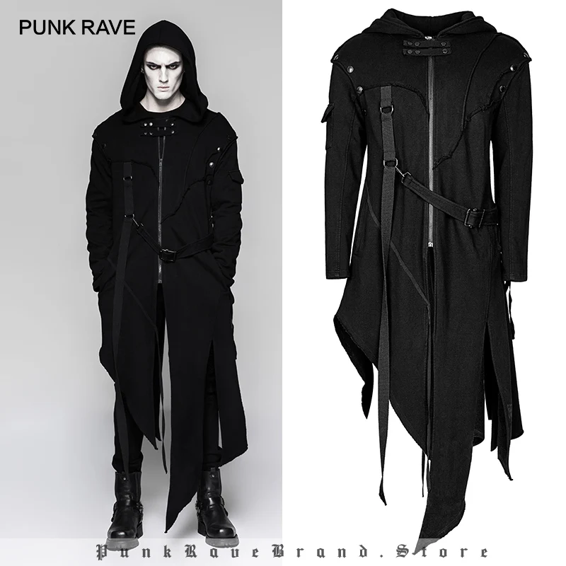 Women Long Gothic Steampunk Parka Coat Hooded Cotton Slim Asymmetric Punk Jacket