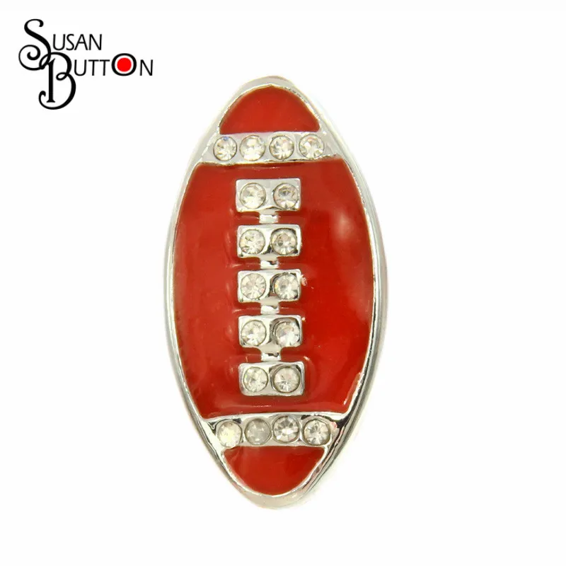 12pcs/lot Interchangeable Diy Snaps Snap Charms Enamel Red Silver Metal Rhinestone Rugby Susan Button Brand CharmsSB3973 | Украшения и