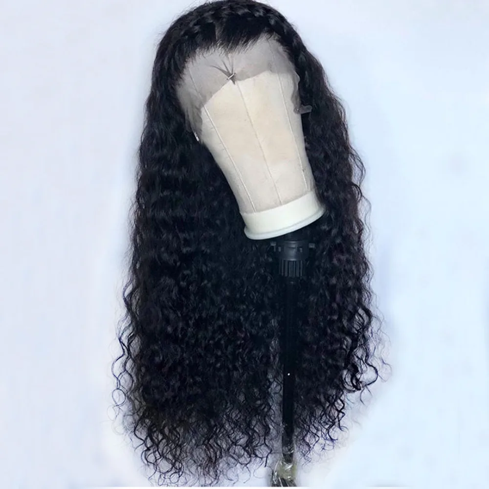 Бразильский Реми вьющиеся 360 полный синтетический Frontal шнурка волос глубокая часть человеческие волосы Искусственные парики для черный для женщи