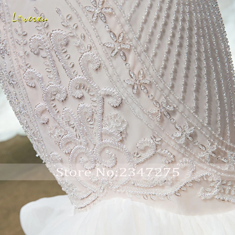 Loverxu Vestido De Noiva свадебное платье с жемчугом, украшенное бусинами, в стиле Русалочки,, сексуальное платье со шлейфом, с оборками, винтажное, с раструбом, свадебное платье