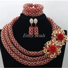 Стильные нигерийские красные бусинки ожерелья Набор Костюмов Африканские свадебные хрустальные бусины комплект ювелирных изделий оптом AMJ591