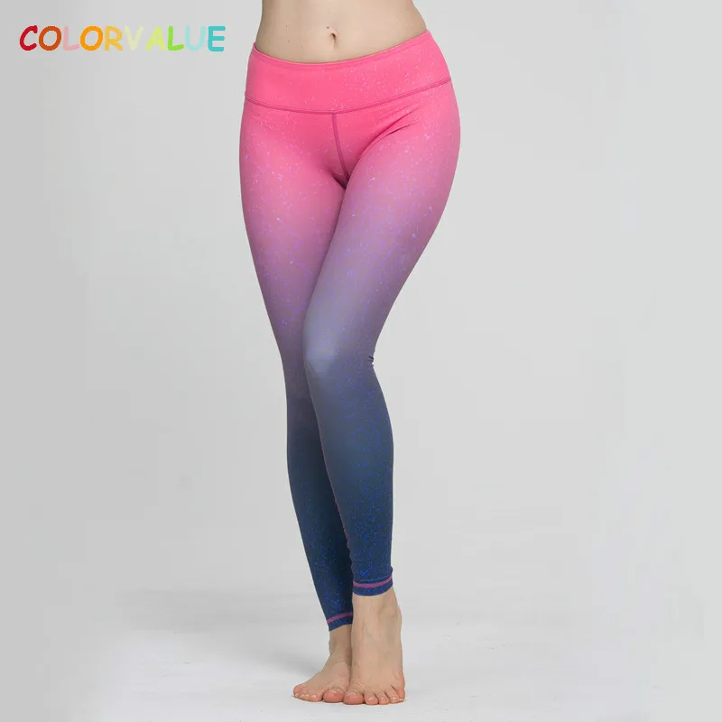 

Colorvalue Gradient 3D Printed Yoga Pants Women Push Hip Fitness Running Leggings Breathable Plus Size Compression Sport Tights