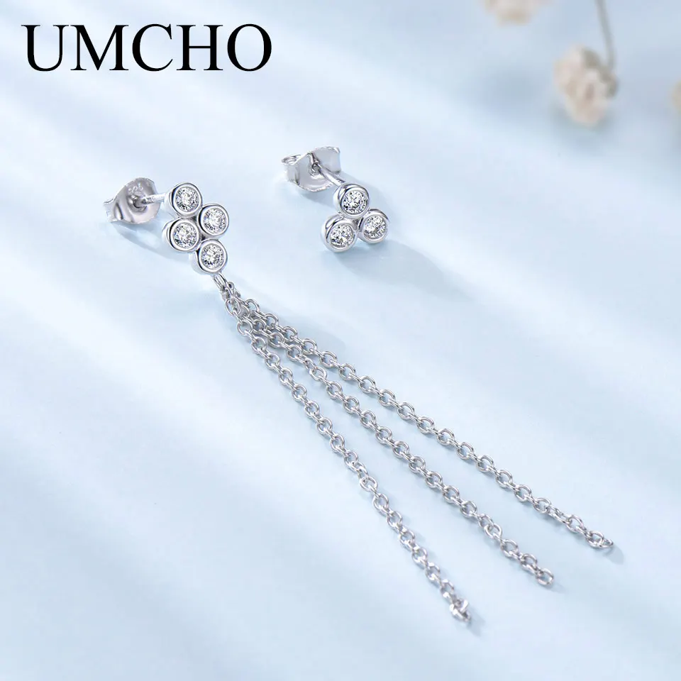 UMCHO, настоящее 925 пробы, серебряные ювелирные изделия, ассиметричные, с кисточкой, серебряные Висячие серьги для женщин, специальные вечерние, подарки, хорошее ювелирное изделие