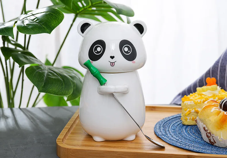 Креативный мультфильм панда керамическая чашка с ложкой крышкой 450 мл чашка кофе котенок керамические чашки для детей офисная чашка подарок красивая кружка