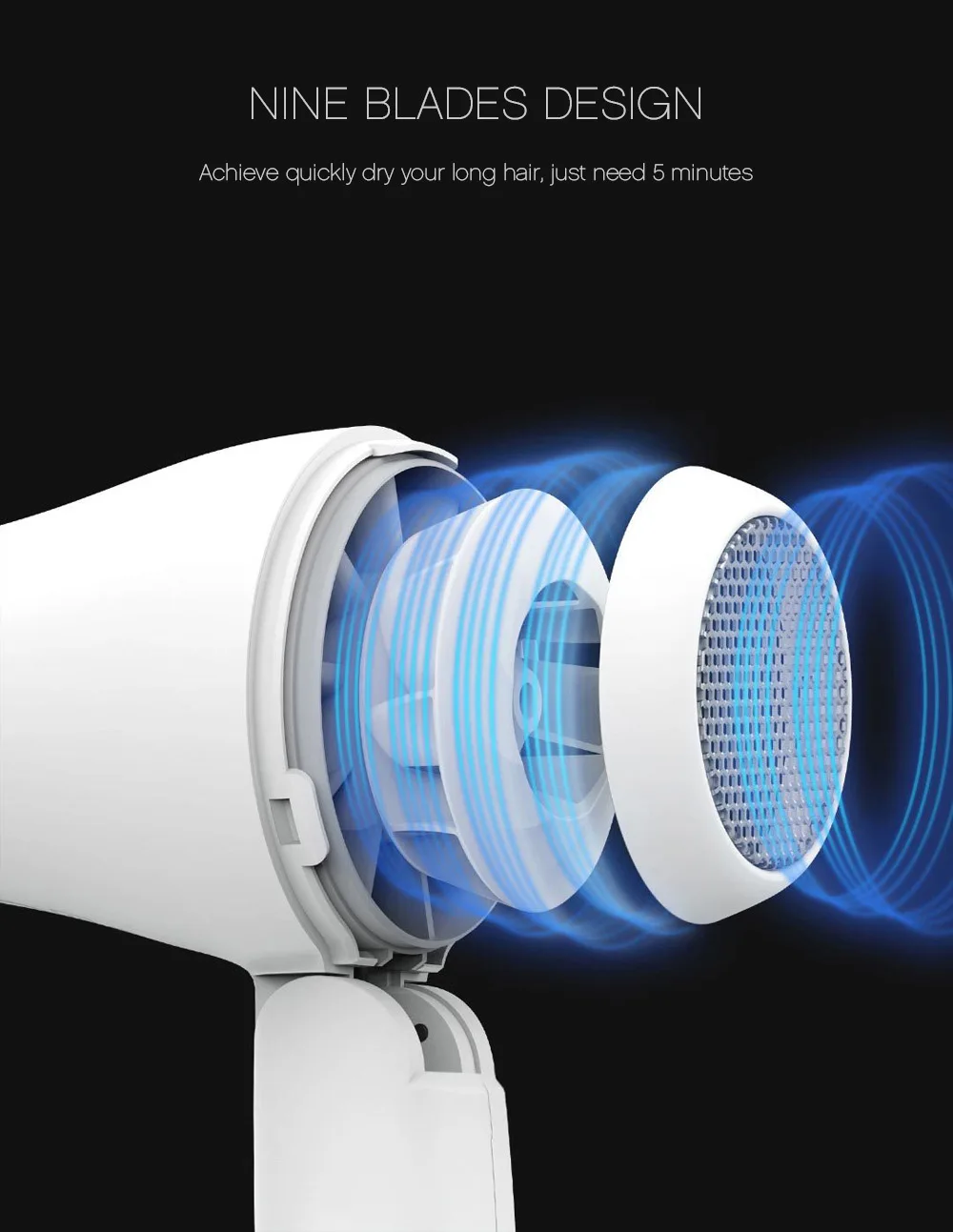 Xiaomi Yueli Mini 1200W Folding Handle Hair Dryer Dual Votage for Home / Travel