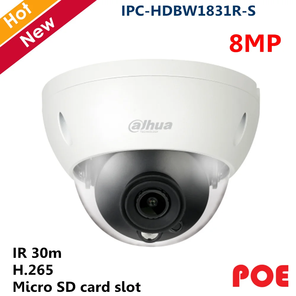 Dahua английская версия 8 мегапиксельная ИК купольная POE IP камера с микро SD слот