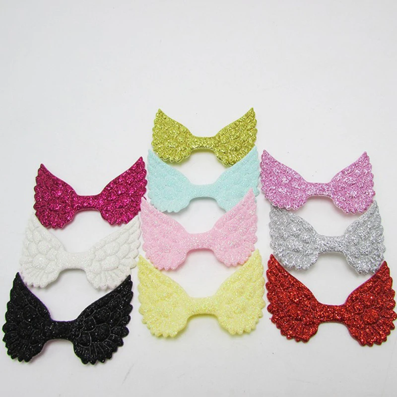 

50 Pcs Kawaii Mixed Padded Shiny/Glittered Angel Wing Shape Appliques for Kid DIY Patch and Baby Headwere Accessories