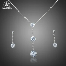AZORA/Лидер продаж, серьги и ожерелье с австрийскими кристаллами Stellux белого золота, комплект ювелирных изделий TG0037