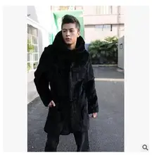 S/3Xl Men Long Section Hooded Faux Mink Fur Jacket Warm Hooded Casual Fur Overcoats Plus Size Male Winter Jackets Coats J1366