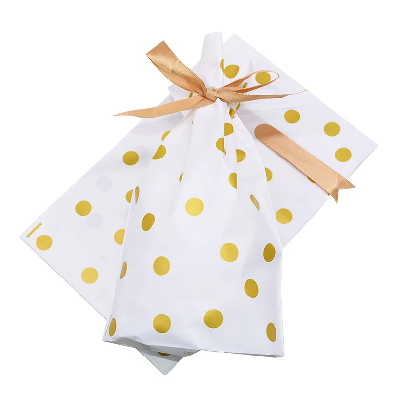 5 шт Золотой горошек пластиковый мешок шнурок с лентой закуски мешки для печенья, конфет День рождения свадьбы украшения упаковка подарочные пакеты - Цвет: Gold Dot