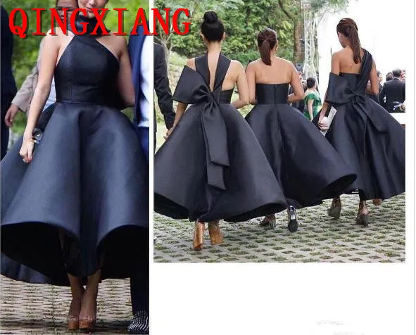

2019 Black Ball Gown Cocktail Dresses Strapless Simple Ankle Length Maid Of Honor Dress Pleats Wedding Party Gowns