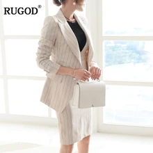 RUGOD, Модный женский офисный костюм, наборы, с вырезом, с длинным рукавом, топы, наборы, на одной пуговице, длина до колена, юбка для женщин