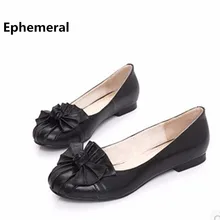 Простая дешевая женская повседневная обувь на плоской подошве из натуральной кожи с милым бантиком ручной работы большие размеры(4–15) летняя женская обувь на платформе