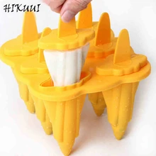 6 Cell Eiscreme-form Platin Silikon + PP Gefrorenes Eis Cube Sticks Makers Popsicle Am Stiel Form DIY Bär Moldura Werkzeuge Gelb