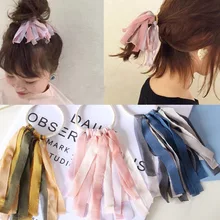 1 шт Красота стиль смешанного цвета длинные полосы личность волос кольцо Леди Ткань стример завязка для волос G0502