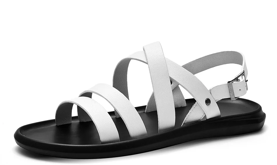 SUROM/ летние мужские сандалии; черные и белые дышащие сандалии-гладиаторы с пряжкой; пляжная обувь для мужчин