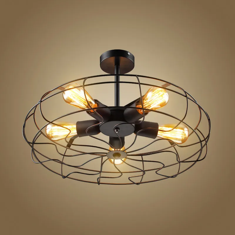 

Retro E27 Ceiling light Black Metal Fan Ceiling lamp 5 Heads For living room bedroom balcony restaurant Ceiling Lighting AL031