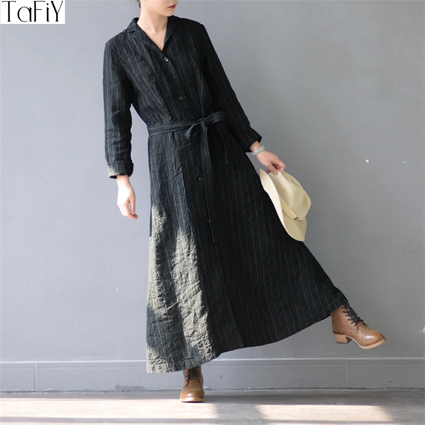 TaFiY Vestidos 2017 женские осенне-зимние платья винтажное узкое классическое Полосатое