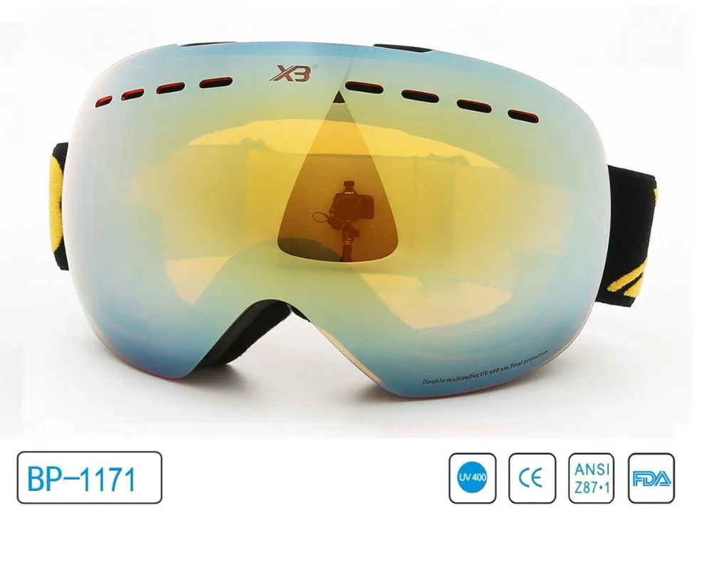 Anti-glare snow goggles, double lay big spherical ski glasses, attach reading glasses available (7)