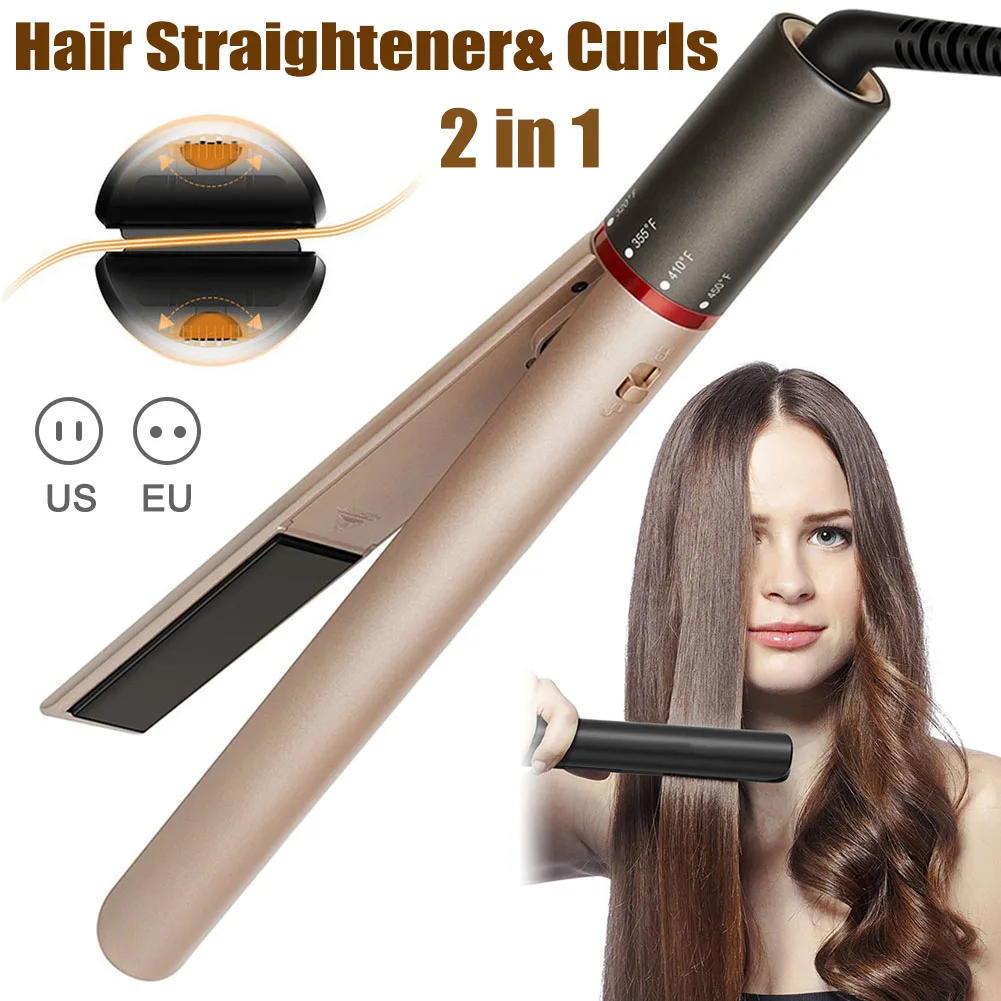 

2 in 1 Hair Straightener Curler Professional Fast Heat Adjustable Tourmaline Ceramic Iron Home Travel Use Hair Curling Tool