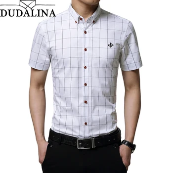 

Dudalina 2020 Summer Fashion Men's Short Sleeve Cotton Social Shirts Plaid Checked Shirt for Men Brand Chothing