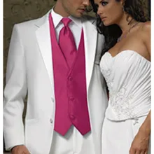 Мода стиль две кнопки Белый Жених Смокинги друзей жениха Мужские свадебные костюмы для выпускного вечера Жених(куртка+ брюки+ жилет) K: 1009