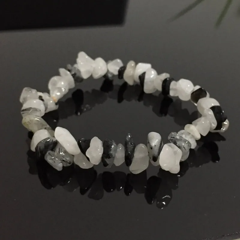 

Women Bracelets Healing Balance Nuggets Natural Black Rutilated Quartz Chip Stone Beads Meditation Jewelry Quartz Bracelets Male