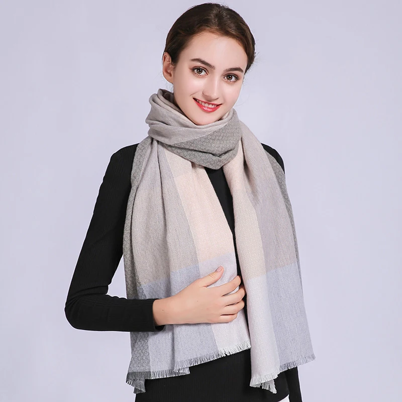 

2019 Winter Wool Scarf For Women Plaid Shawls Wraps for Ladies Pashmina Neckerchief Warm Pure Wool Long Scarves 190x60cm