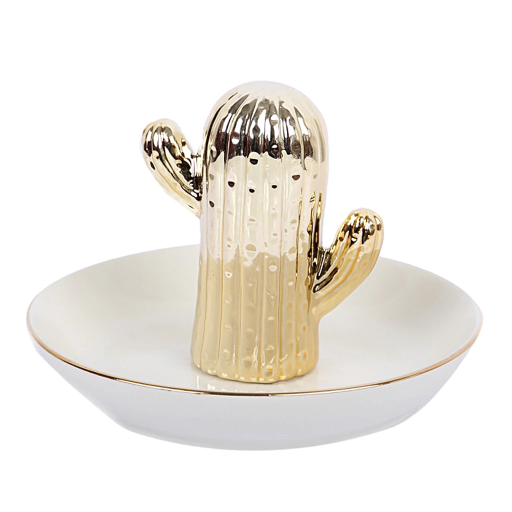 Ceramic Tray Cactus Stand Jewelry Holder for Earring Ring Necklace Cactus Display Room Decorations
