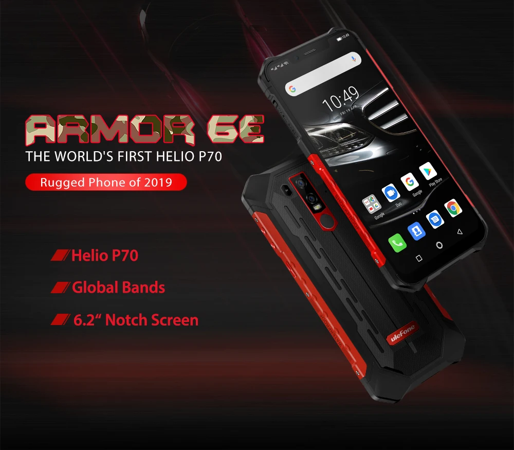 Ulefone Armor 6E IP68 Водонепроницаемый 6," Смартфон Android 9,0 Helio P70 4 Гб 64 ГБ с функцией распознавания лица NFC Беспроводное зарядное устройство для мобильного телефона