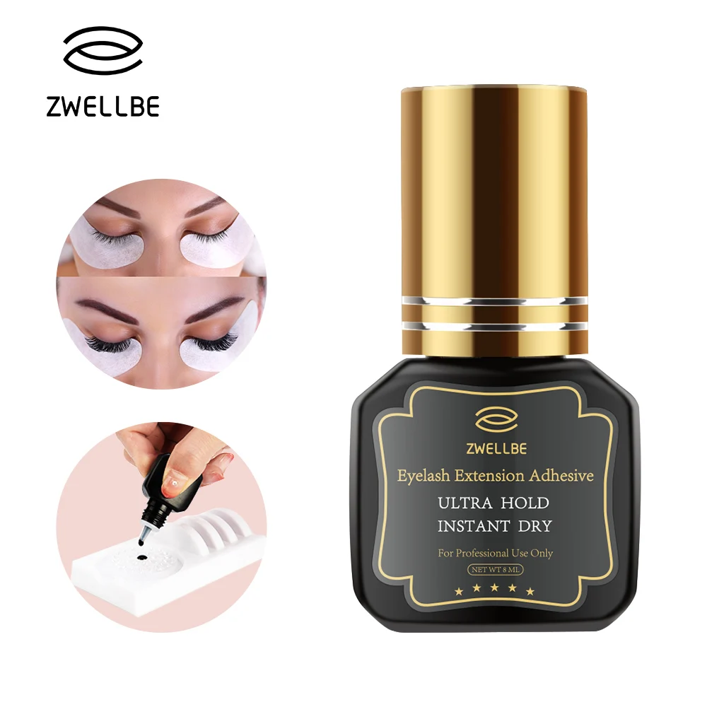 

zwellbe 5/8ml Eyelash Extension Glue 1-2 Seconds Fast Drying Black Eyelashes Glue Pro Lash Glue Black Adhesive Retention 30 Days
