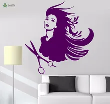 

YOYOYU Vinyl Wall Decal Scissors Beautiful Lady Hair Salon Barber Hairstylist Interior Room Home Decoration Stickers FD388